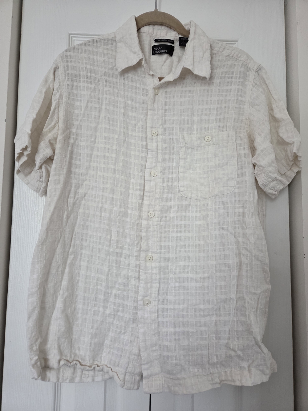 Marc Edwards Cream Short-Sleeve Linen Button-Down Shirt